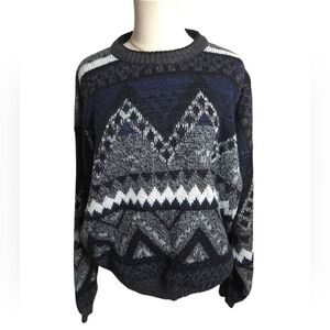 Bugle Boy Vintage 90sGeometric Black And Blue Sweater